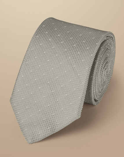 Spot Silk Tie - Silver Grey