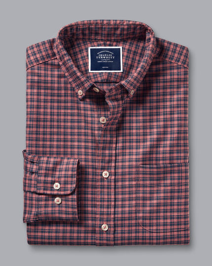 Button-Down Collar Non-Iron Twill Gingham Check Shirt - Maroon Red