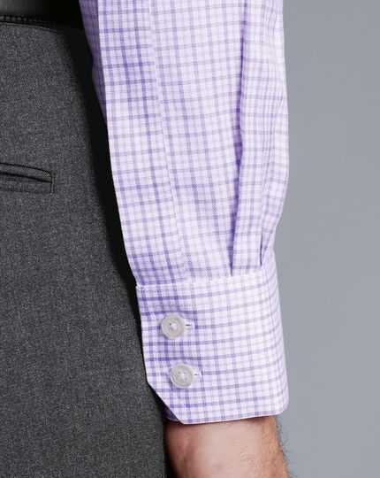 Spread Collar Non-Iron Twill Windowpane Check Shirt - Lilac Purple