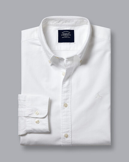 Vorgewaschenes Oxfordhemd mit Button-down-Kragen - Weiß
