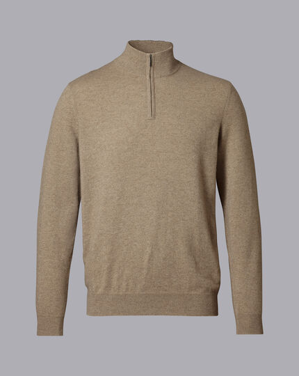 Cashmere Zip Neck Sweater - Mocha