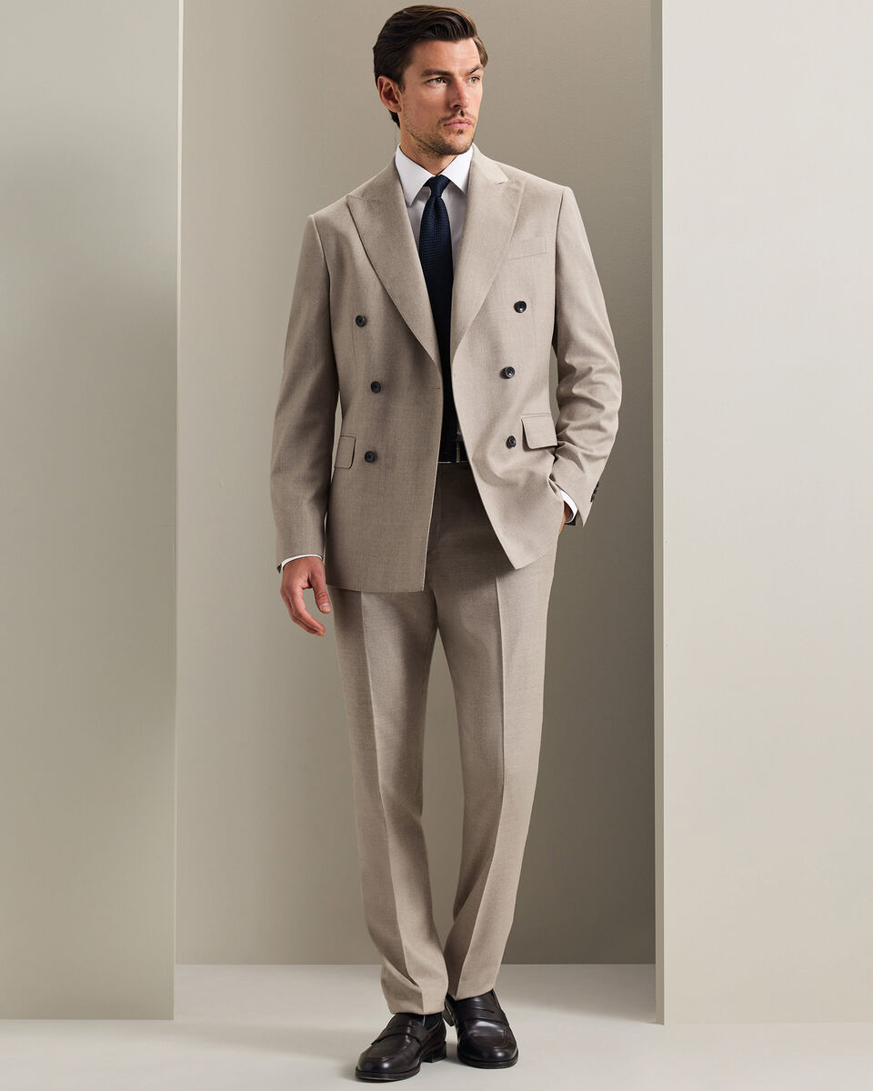 Double Breasted Italian Flannel Suit Jacket - Taupe