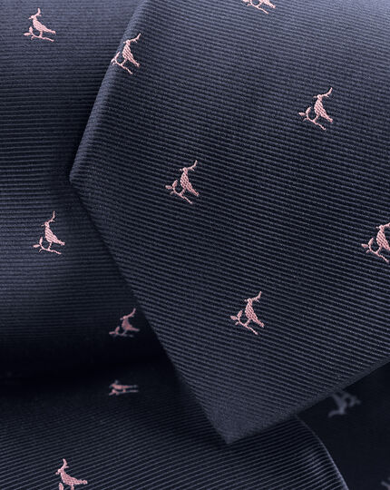 Schmutzabweisende Krawatte aus Seide mit Kiebitz-Motiv - Marineblau