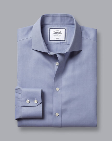 Spread Collar Non-Iron Twill Shirt- Indigo Blue