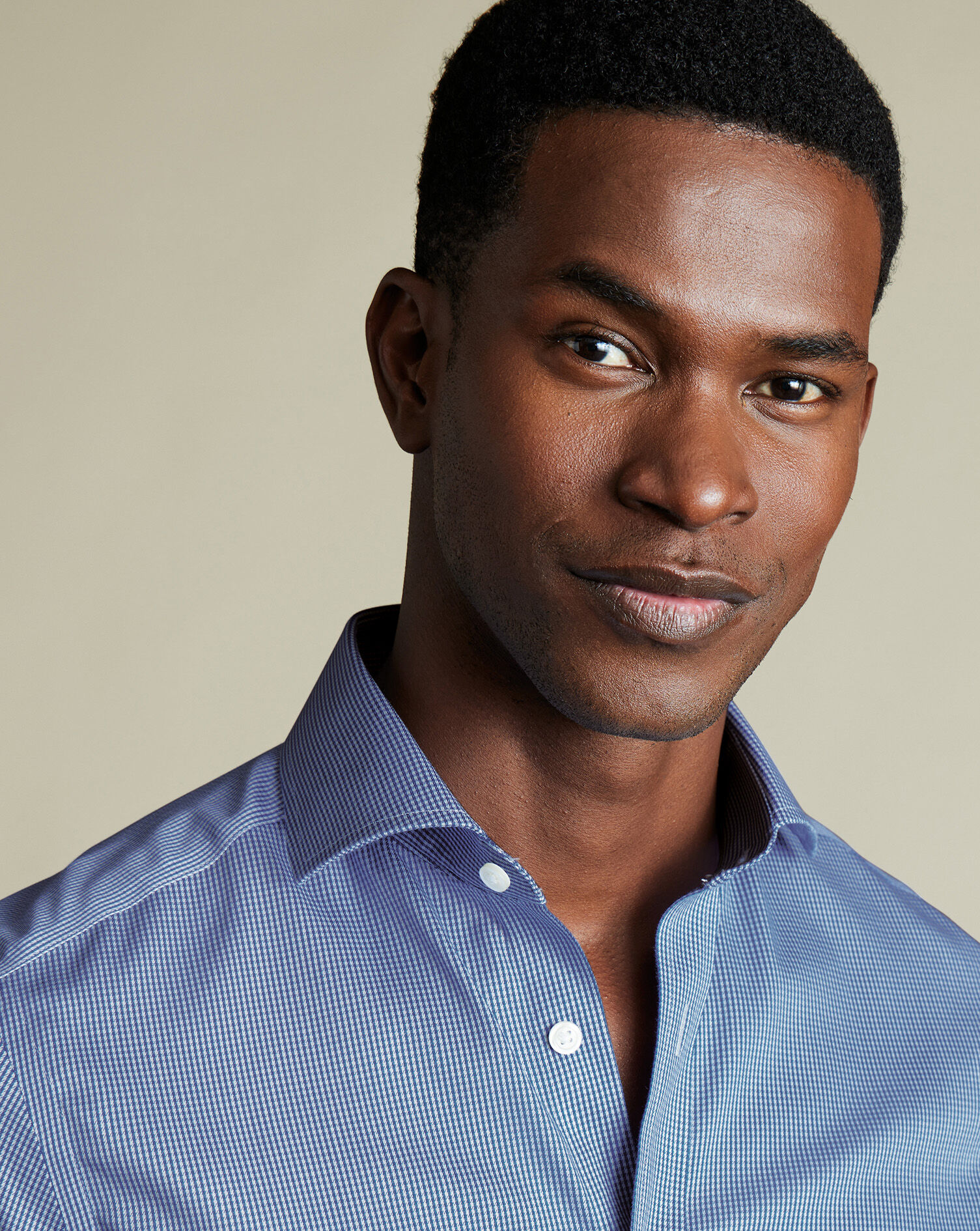 Spread Collar Non-Iron Puppytooth Shirt - Royal Blue