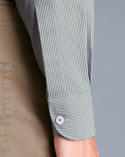 Button-Down Collar Non-Iron Gingham Check Shirt - Olive Green