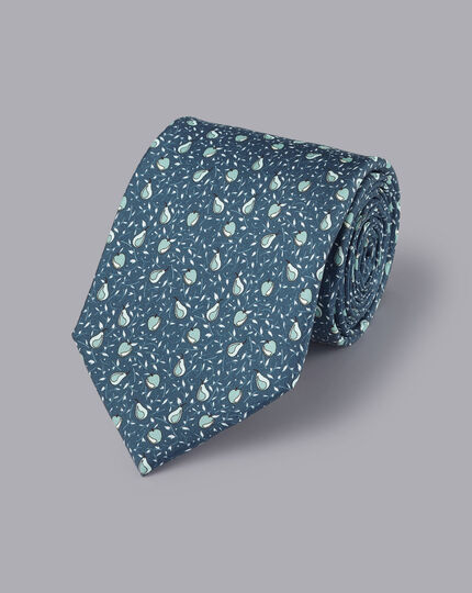 Krawatte aus Seide mit äpfel-und-Birnen-Motiv - Helles Aquamarin