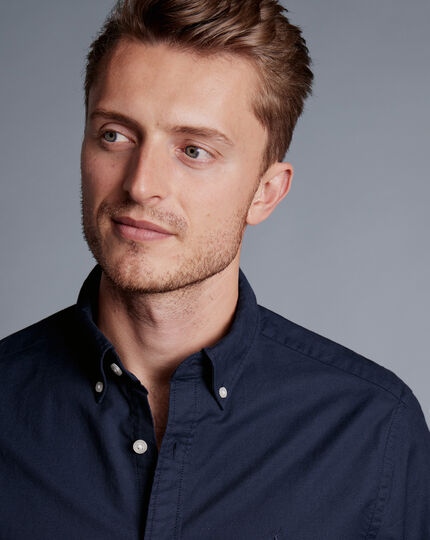 Button-Down Collar Washed Oxford Shirt - Navy Blue