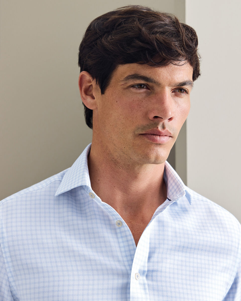 Chemise &agrave; carreaux &agrave; tissage Trafalgar extensible sans repassage - Bleu oc&eacute;an