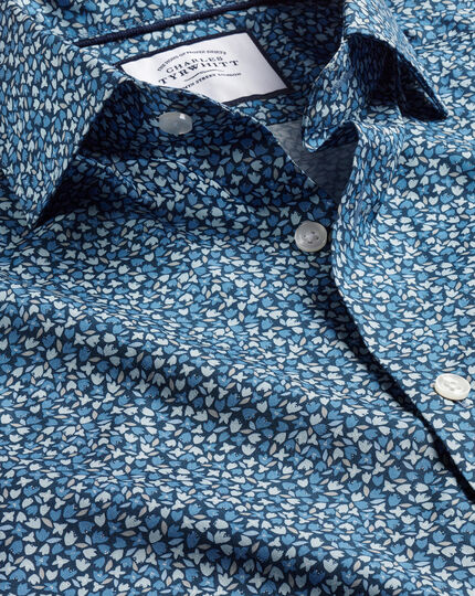 Made With Liberty Fabric Petal Print Semi-Spread Collar Shirt - Indigo Blue