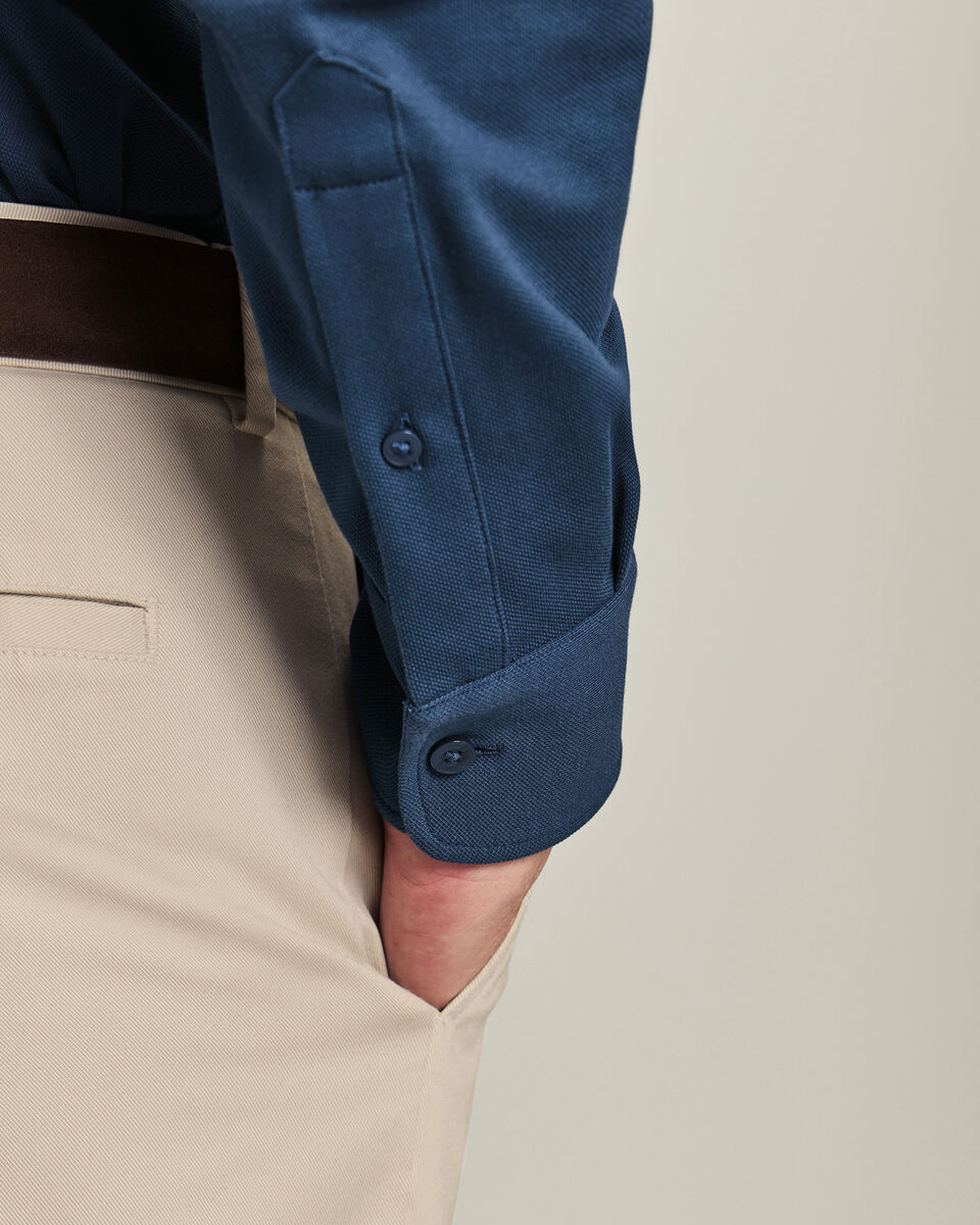 Long Sleeve Smart Pique Polo - Petrol Blue