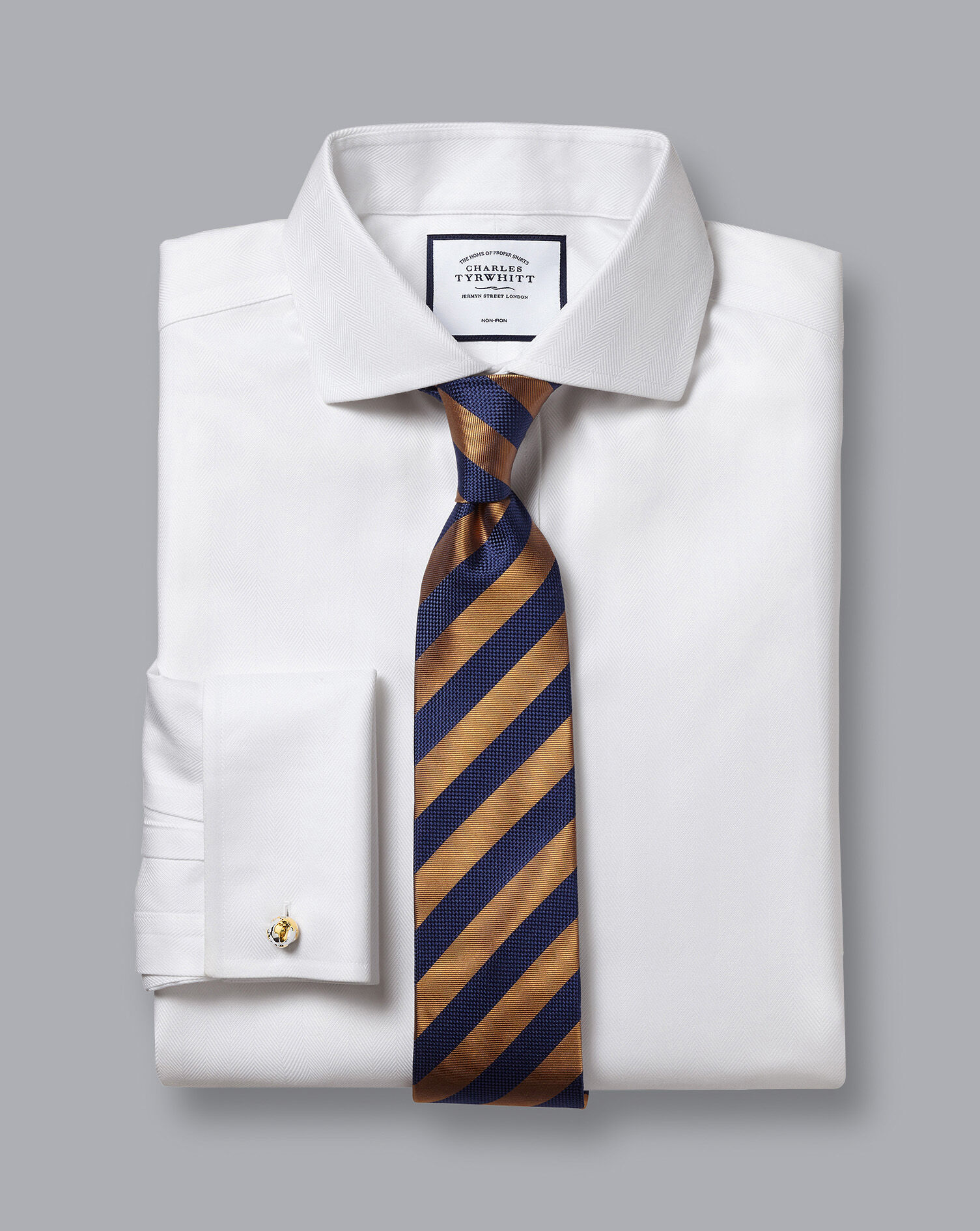 Non-Iron Herringbone Shirt - White 