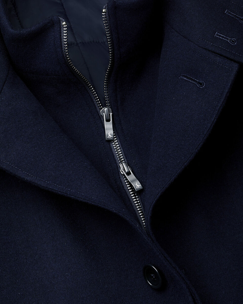 Fine Merino Wool Funnel Neck Overcoat - Navy