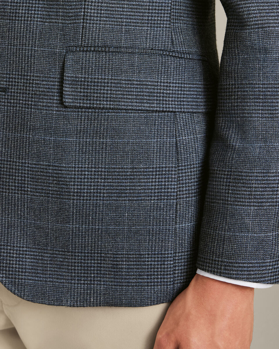 Veste &agrave; carreaux Prince-de-galles en laine textur&eacute;e - Bleu acier