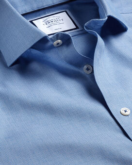 Spread Collar Non-Iron Henley Weave Shirt - Ocean Blue