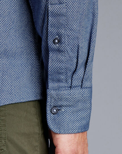 Button-Down Collar Dobby Flannel Shirt - Indigo Blue