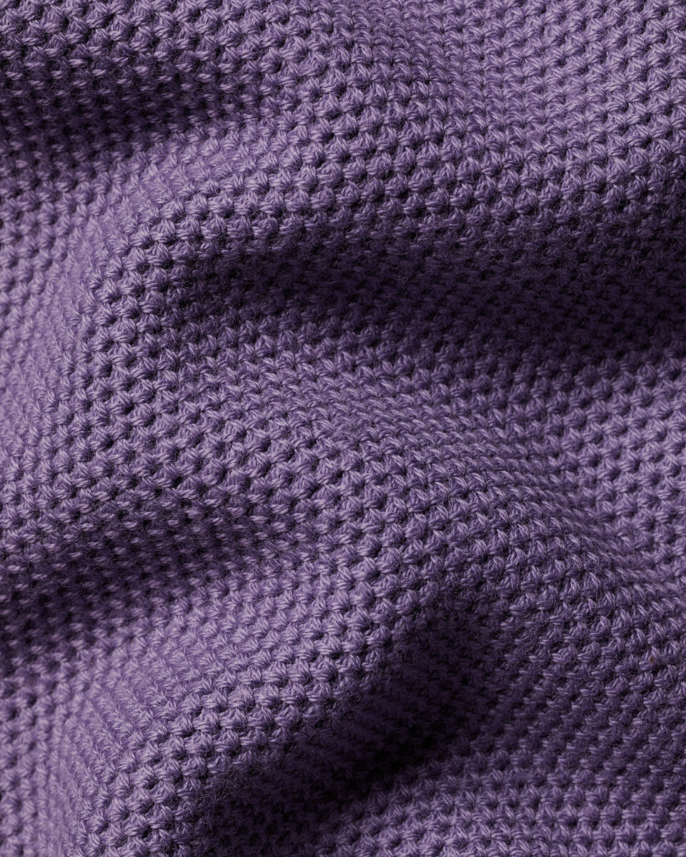 Honeycomb Cotton Zip Neck Jumper - Purple
