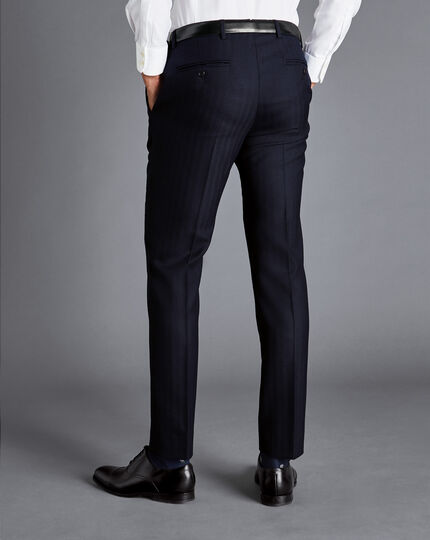 British Luxury Herringbone Suit Pants - Dark Navy