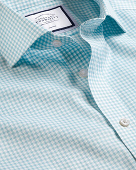 Spread Collar Non-Iron Twill Mini Windowpane Check Shirt - Light Green