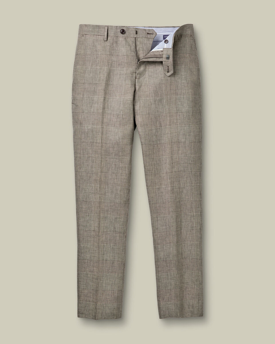 Anzughose aus Leinen mit Karos&nbsp;- Mokka
