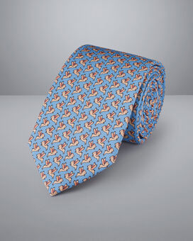 If Pigs Could Fly Motif Print Silk Tie - Sky Blue