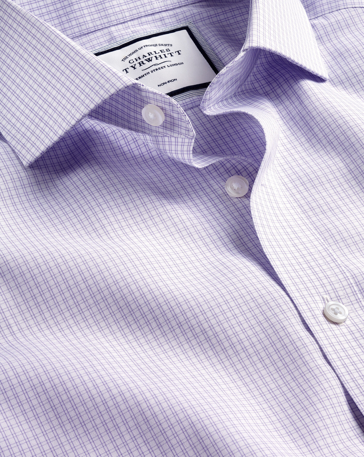 Spread Collar Non-Iron Double Check Shirt - Lilac Purple
