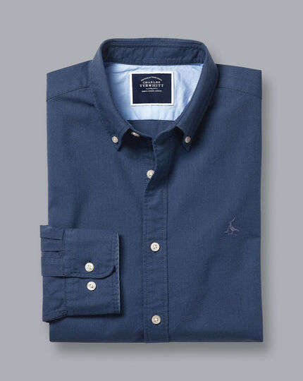 Button-Down Collar Washed Oxford Shirt - Dark Blue Melange