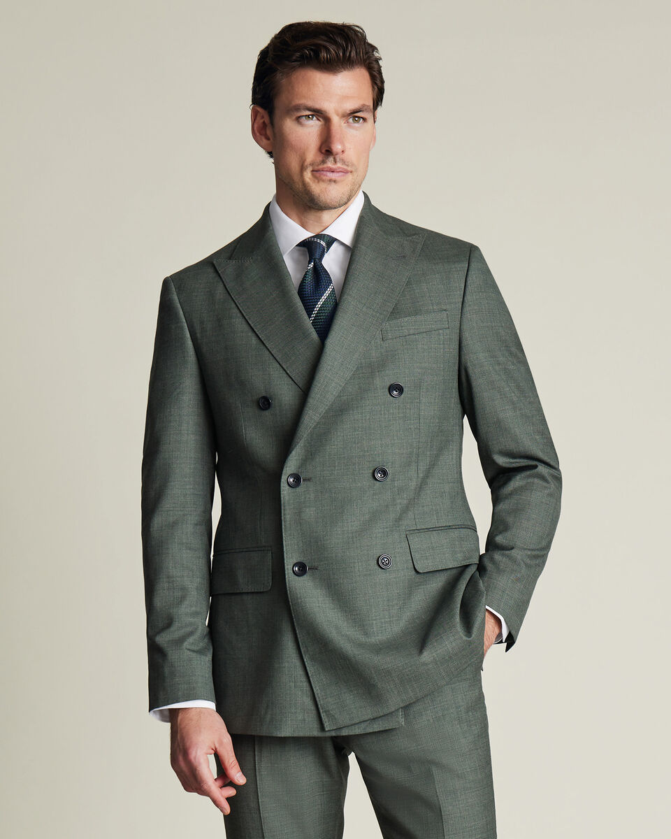 Double Breasted Ultimate Performance Sharkskin Suit Jacket - Forest Green