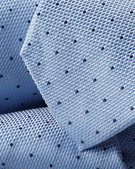 Schmutzabweisende Krawatte aus Seide mit Punkten - Himmelblau & Französisches Blau