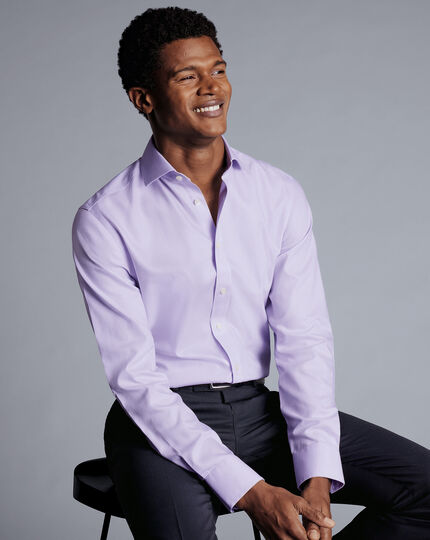 Cutaway Collar Non-Iron Henley Weave Shirt - Lilac Purple