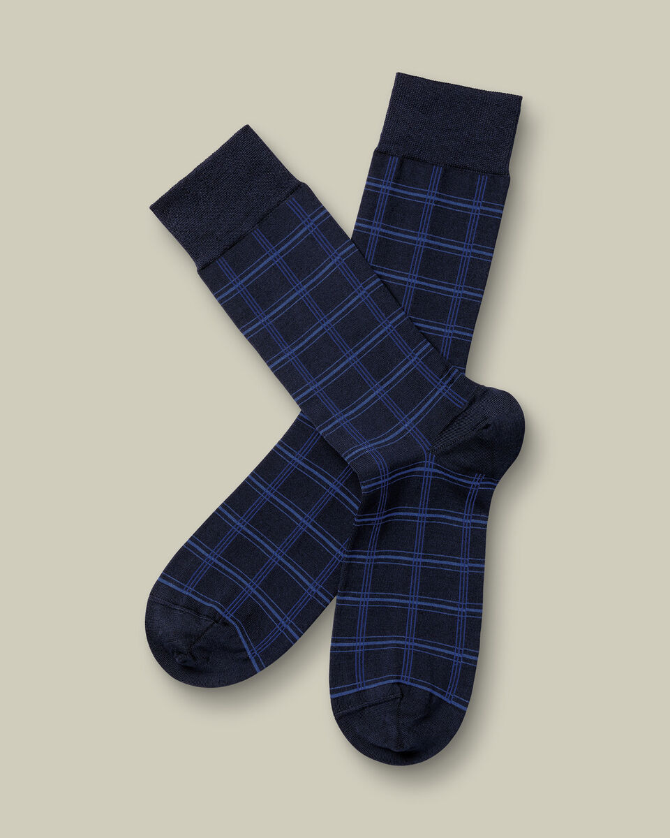 Check Socks - Navy
