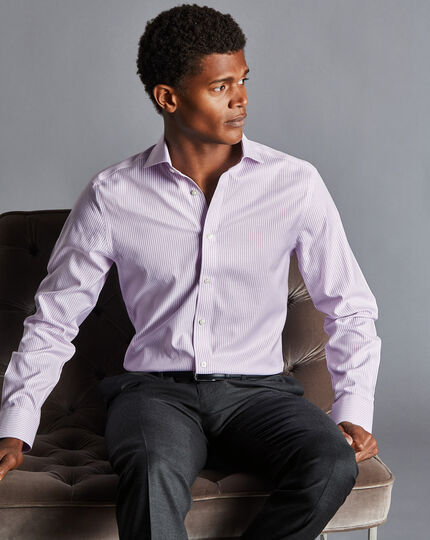 Cutaway Collar Non-Iron Twill Stripe Shirt - Mauve Purple