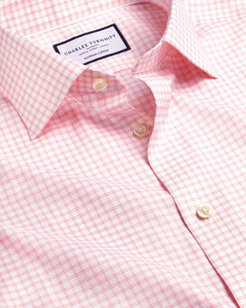 Semi-Cutaway Collar Egyptian Cotton Twin Check Shirt - Pink