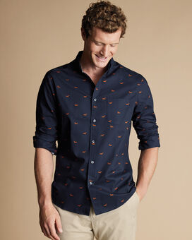 Bügelfreies Hemd mit Button-down-Kragen und Hunde-Motiv - Marineblau