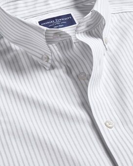 Button-Down Collar Non-Iron Stretch Stripe Oxford Shirt - Silver Grey