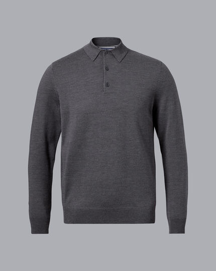 Merino Polo Sweater - Grey
