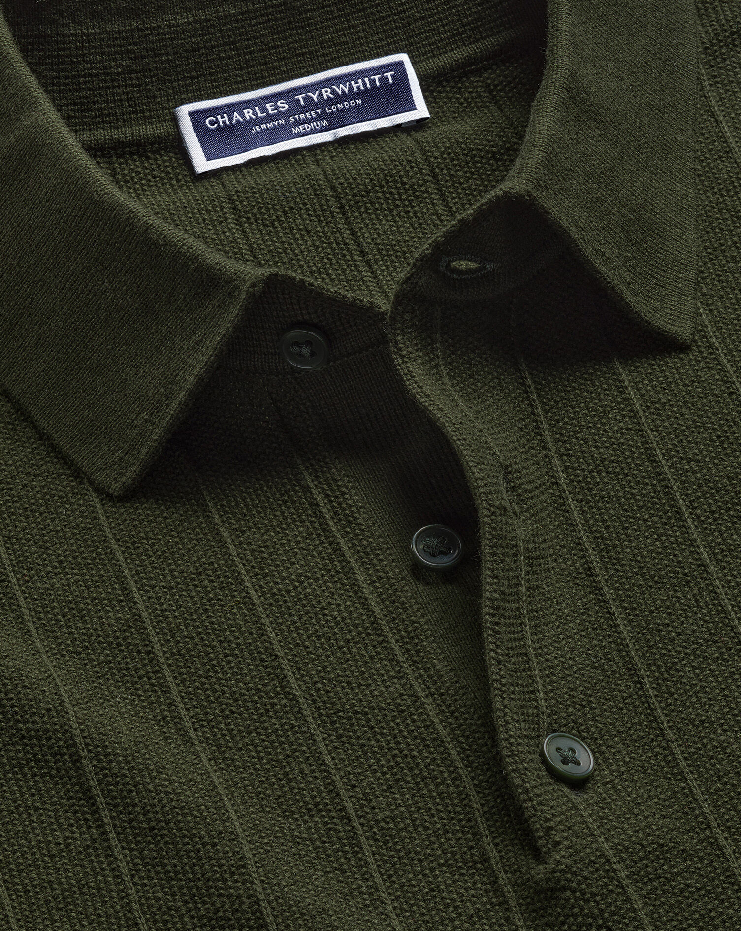 Cotton Stripe Textured Knitted Polo - Olive Green | Charles