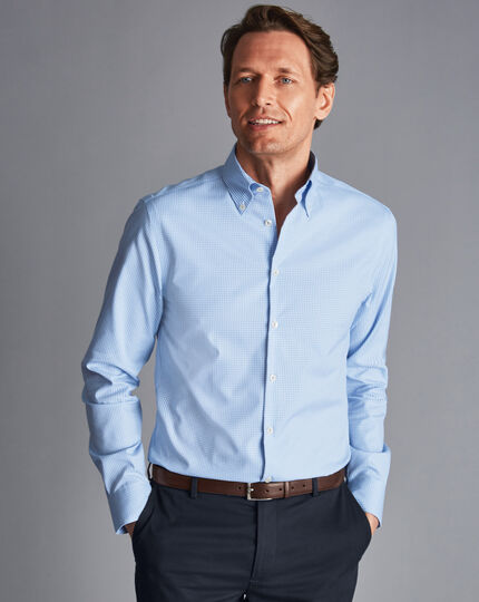 Button-Down Collar Non-Iron Check Shirt - Sky Blue