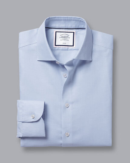 Semi-Spread Collar Non-Iron Stretch Texture Shirt - Sky Blue