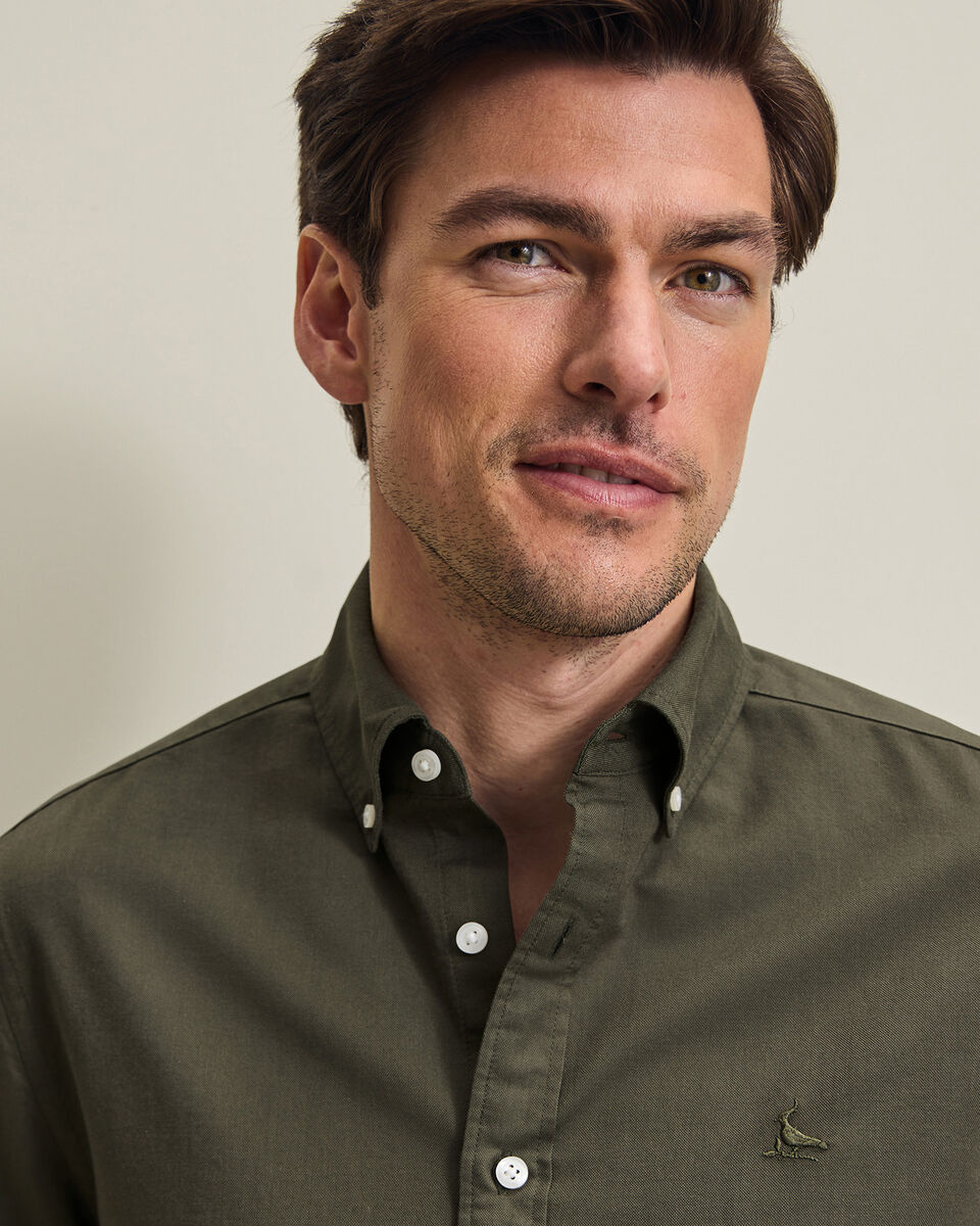 Button-Down Stretch Washed Oxford Shirt - Olive Green