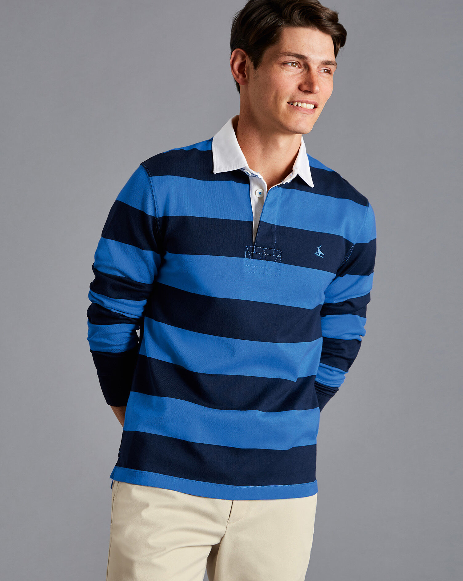 Bold Stripe Rugby Shirt - Navy & Blue | Charles Tyrwhitt
