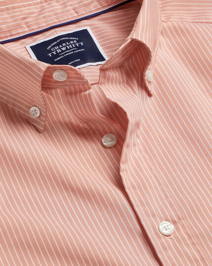 Button-Down Collar Non-Iron Stretch Fine Stripe Shirt - Orange