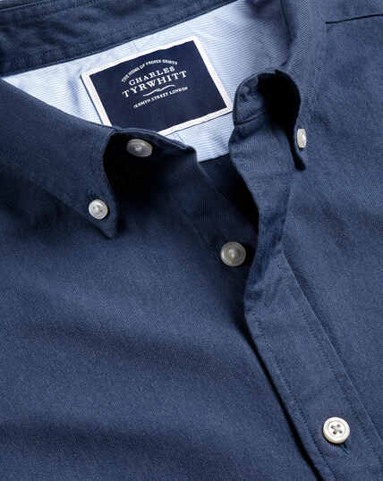 Vorgewaschenes Oxfordhemd mit Button-down-Kragen mit Brusttasche - Dunkelblau Meliert