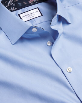 Semi-Spread Collar Twill Shirt with Printed Trim - Cornflower Blue