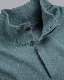 Merino Cashmere Button Neck Jumper - Pale Teal Green
