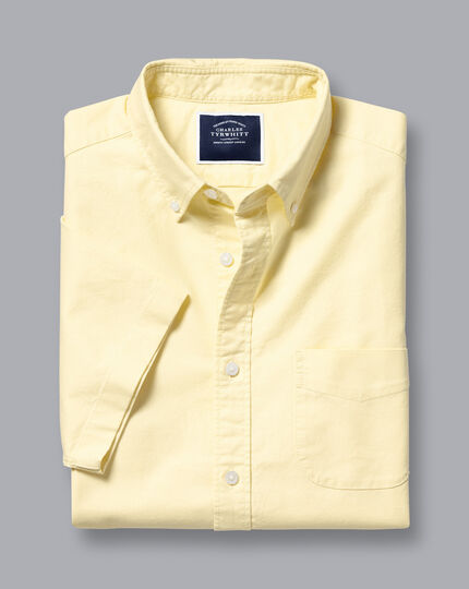 Button-Down Collar Washed Oxford Short Sleeve Shirt - Butter Yellow