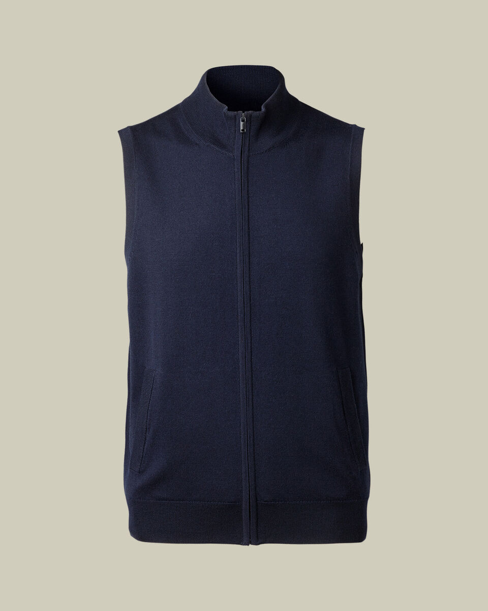 Pure Merino Zip Through Vest - Navy