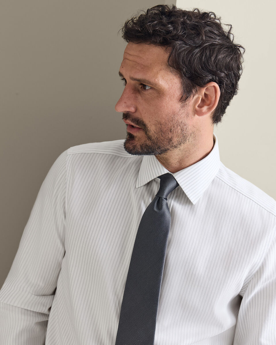 Non-Iron Royal Oxford Stripe Shirt - Silver Grey
