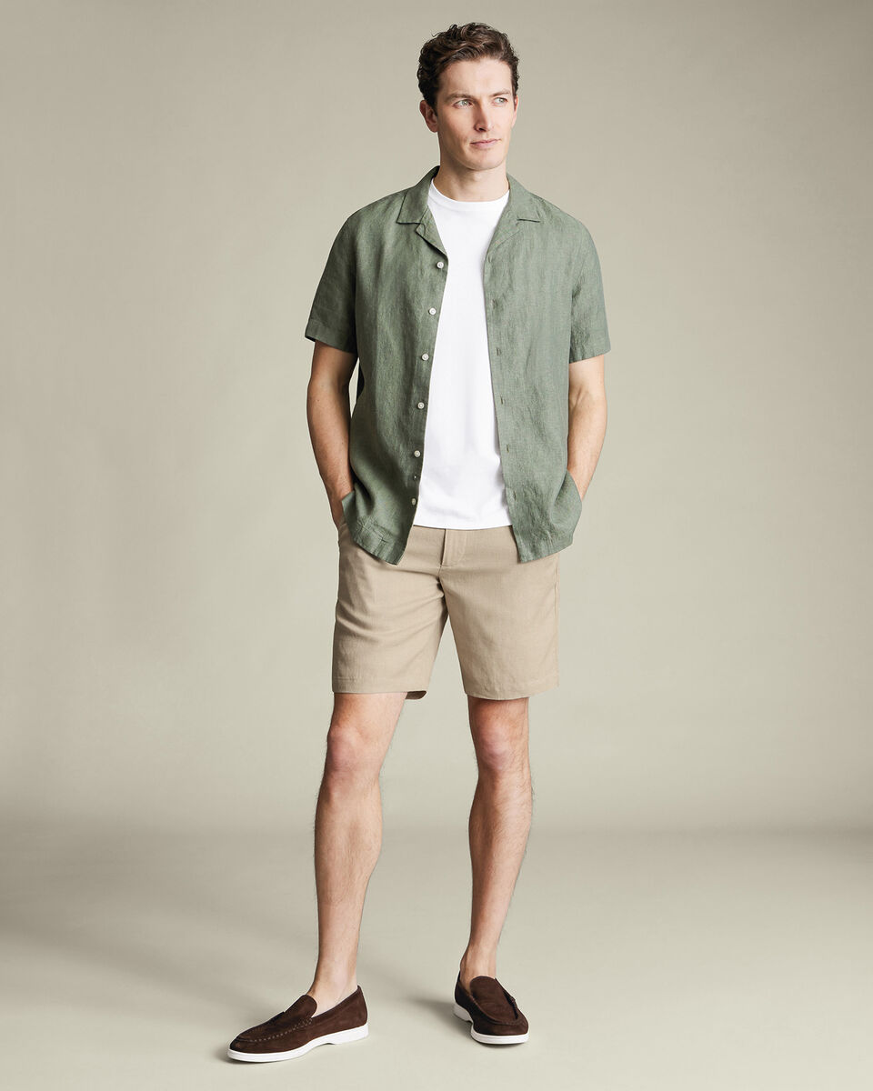 Taupe Ruffle Linen Shorts main image 1
