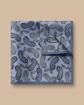Mini Paisley Print Silk Pocket Square - Heather Blue